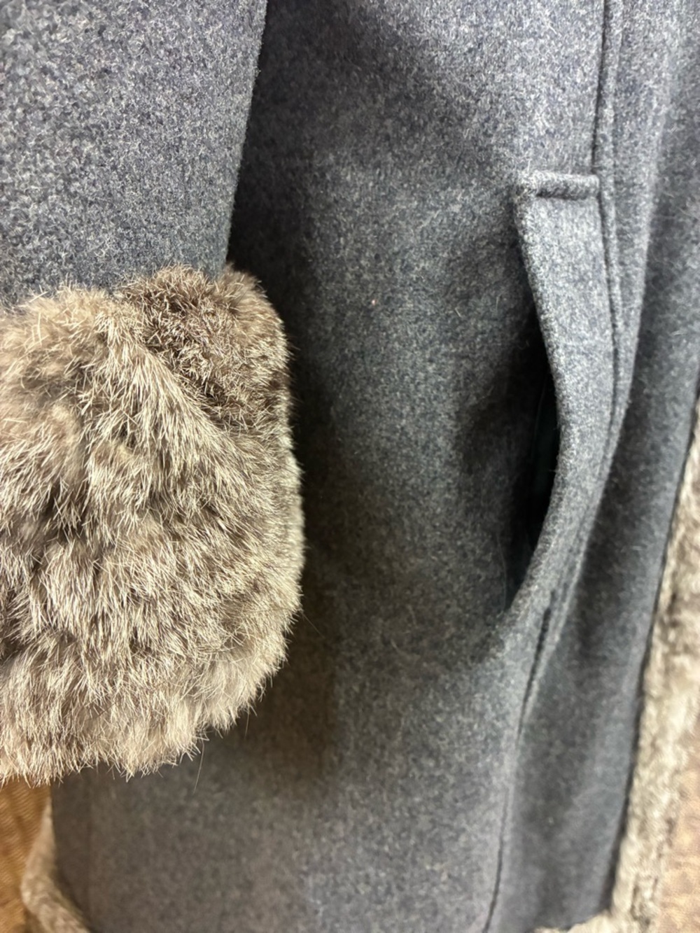 Vintage Penny Lane Coat Fur Trim Hooded Gray Wool Coat by Pina de Roma - Picture 3 of 8
